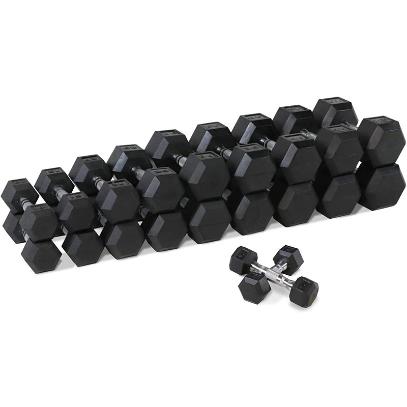 Gym Weight Accessories Hexagonal Rubber-Coated Iron Plating Fixed Rubber Dumbbell Hex With Rack