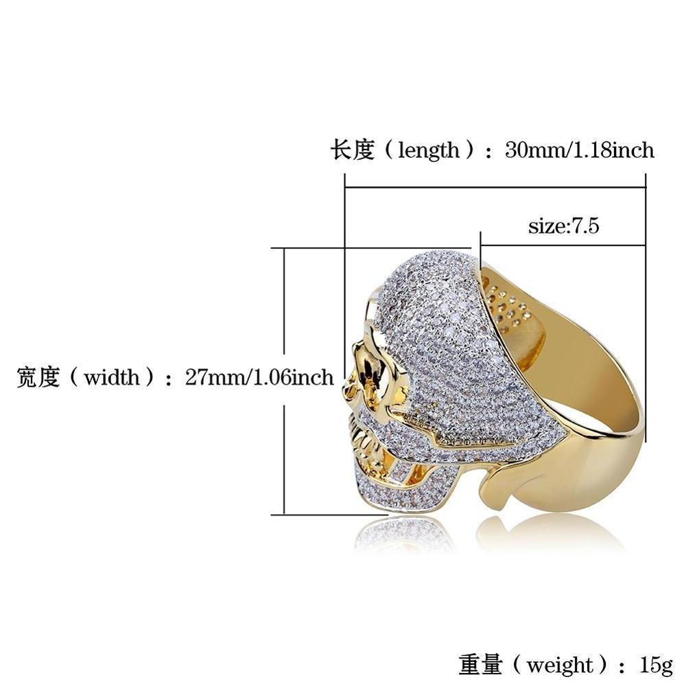 New Domineering Skull Diamond Rings For Men Full Cubic Zirconia Crystal Punk Wedding Ring Personalized Gold Jewelry