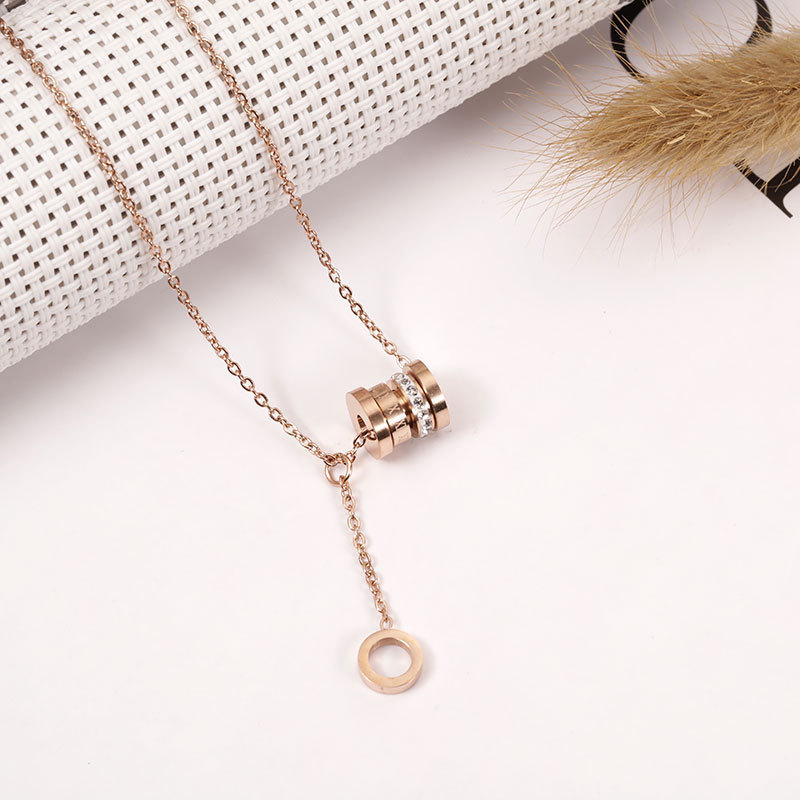 Roman titanium steel does not fade rose gold small waist tassel clavicle chain contracted single loop diamond necklace