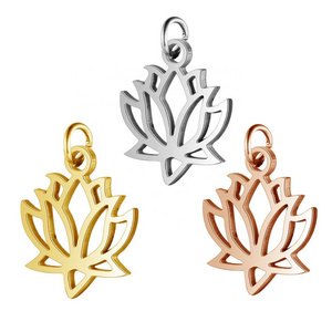 DIY Wholesale Gold Lotus flower charm pendant jewelry accessory stainless steel lotus pendant charms for jewelry necklace making