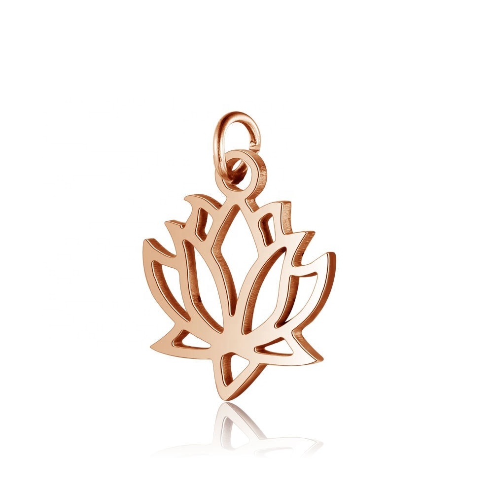 DIY Wholesale Gold Lotus flower charm pendant jewelry accessory stainless steel lotus pendant charms for jewelry necklace making