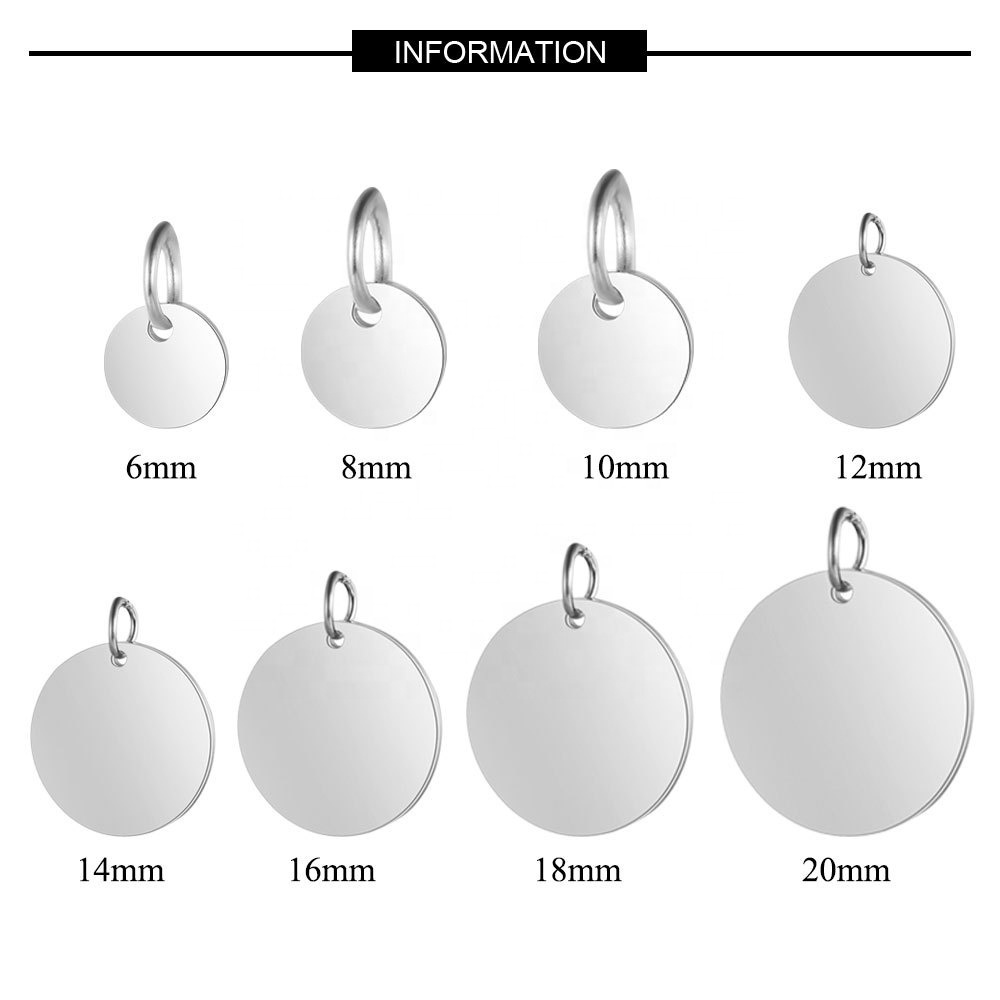 DIY Jewelry Custom engraved bracelet stainless steel Round pendants charms wholesale charms making jewelry factory Price 6-20mm