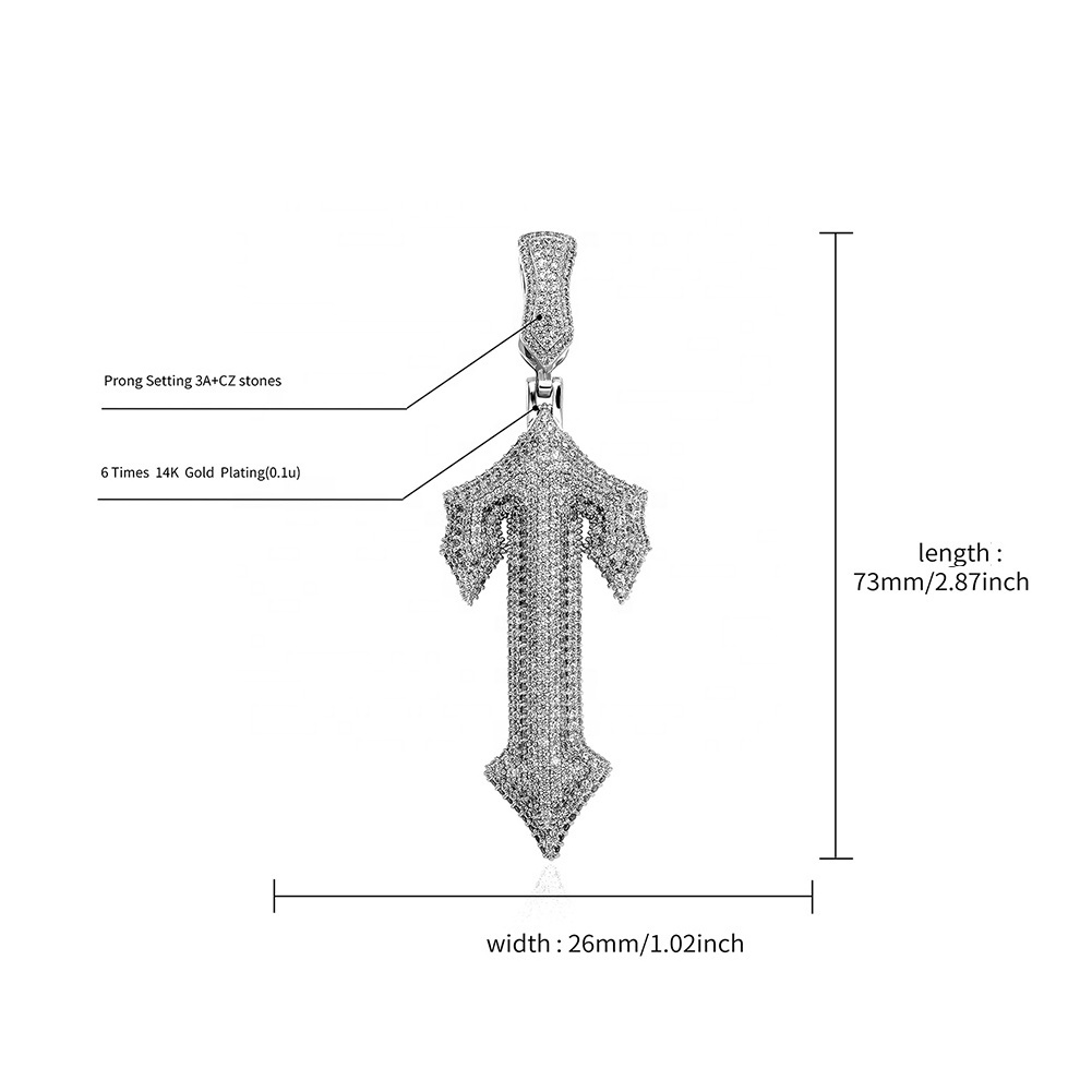 925 Sterling Silver Hip Hop Sword Pendant Full CZ Zircon Cross Necklace Ice Out Cross Pendant Fine Jewelry Pendants For Necklace