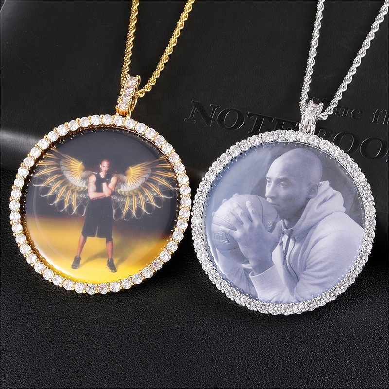 Hip Hop Jewelry Iced Out CZ Cubic Zirconia Medallions Round Customize Picture Pendant Big Circle Custom Photo Pendant Necklaces