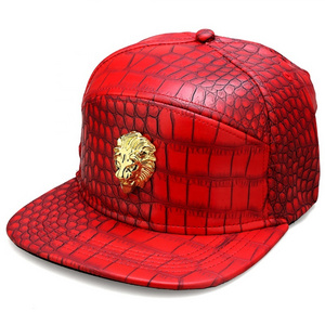 Metal Gold Lion Head Logo PU Leather Baseball Casual Unisex Belt Buckle Hip Hop Rap 5 Panel Sun Snapback Hats Men Women Hat