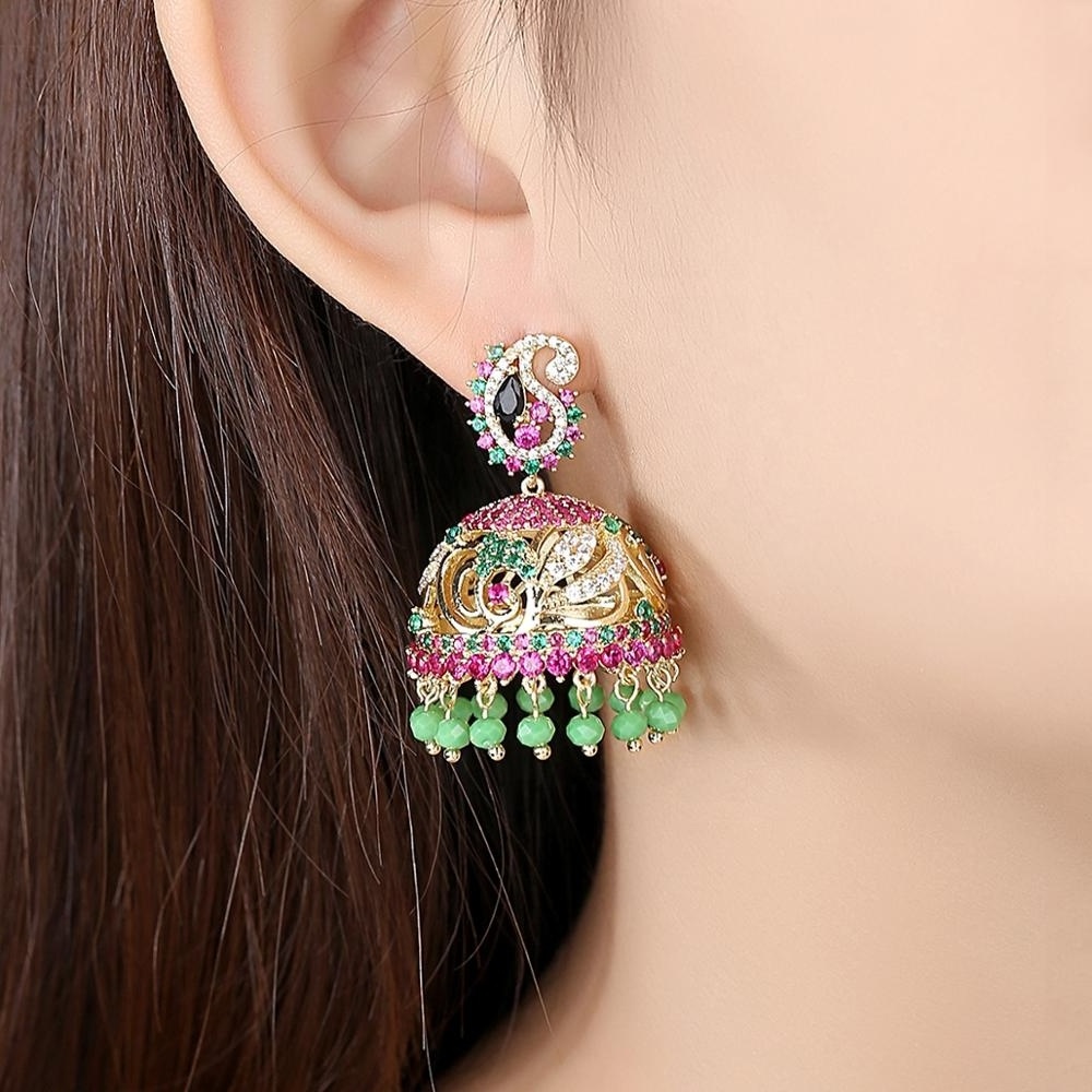 Big Long Bohemia Indian Jhumka Beaded Tassel Drop Earrings for Women Wedding Party Bridal Bling Fashion Jewelry Christmas Gift