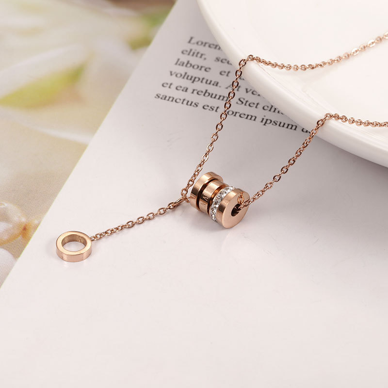 Roman titanium steel does not fade rose gold small waist tassel clavicle chain contracted single loop diamond necklace