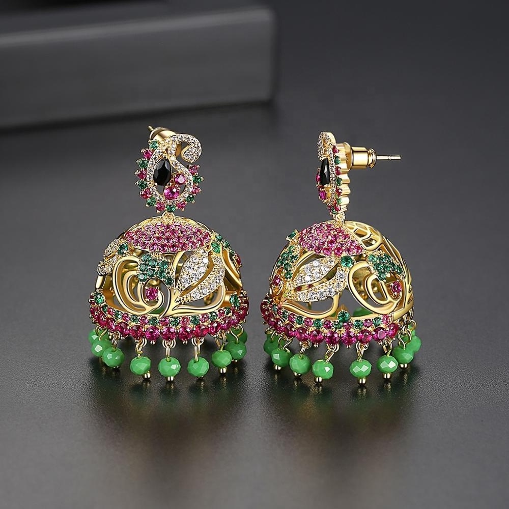 Big Long Bohemia Indian Jhumka Beaded Tassel Drop Earrings for Women Wedding Party Bridal Bling Fashion Jewelry Christmas Gift