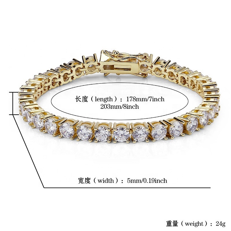 New Tennis Bracelet Gold Silver Rose Color Men Women Bling Diamond Bracelet Link Chain Ankle Hip Hop Jewelry Bracelets