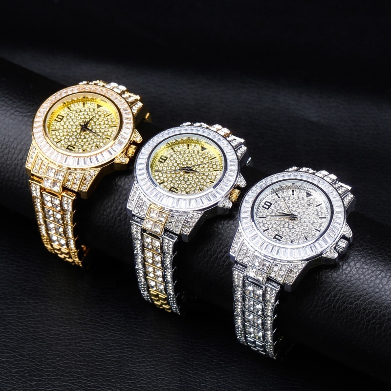 New Iced Out Watch Bling Bling Watch Quartz Gold Hip Hop Wrist Watches With Micro Pave Cz Stainless Steel Wristband Clock Hours