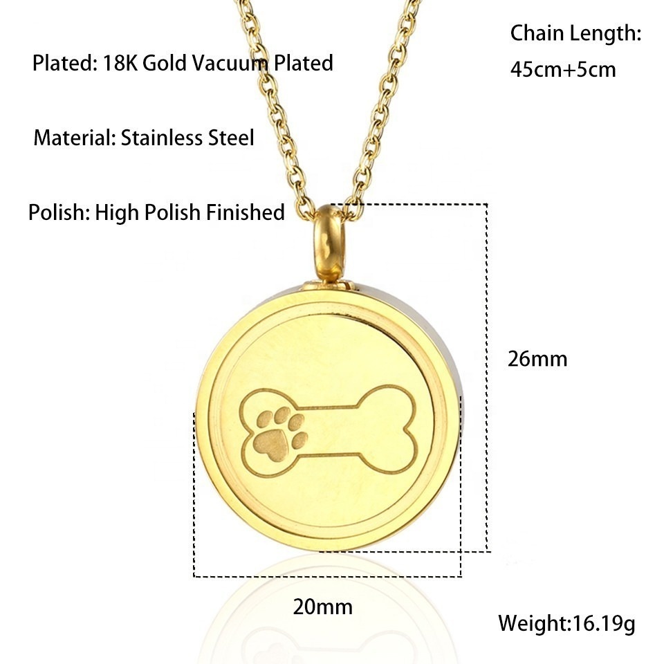 High Quality Dog Pet Bone Cremation Urn Necklace Stainless Steel Ash Pendant Necklaces Per Loss Openable Jewelry For Puppy Lover