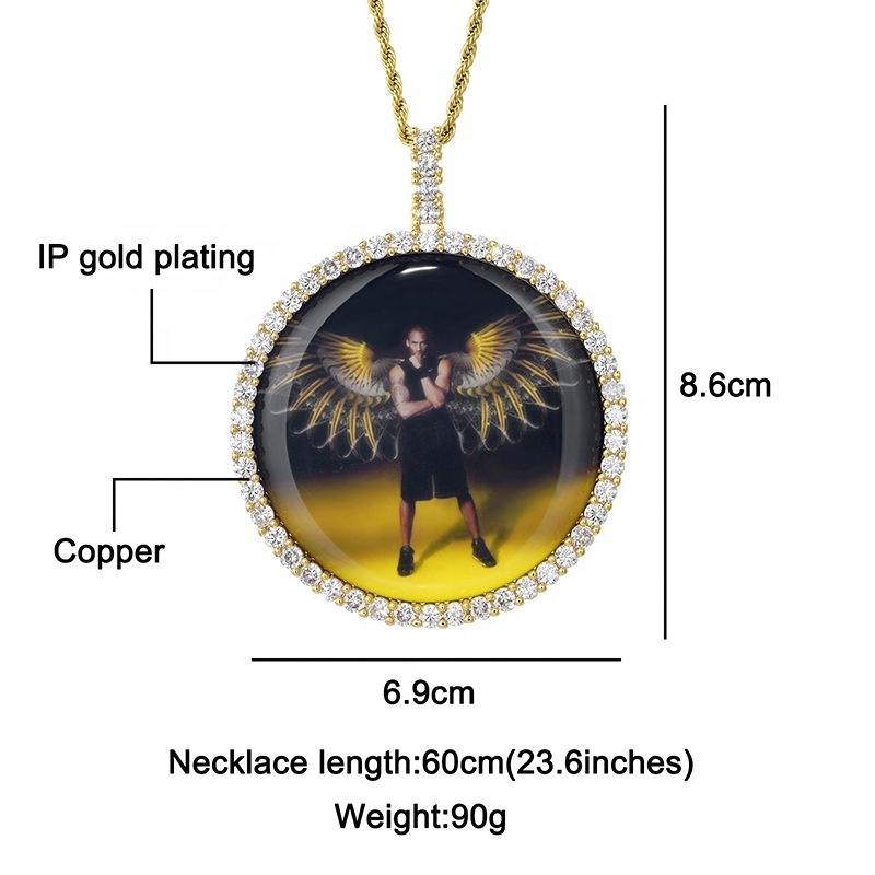 Hip Hop Jewelry Iced Out CZ Cubic Zirconia Medallions Round Customize Picture Pendant Big Circle Custom Photo Pendant Necklaces