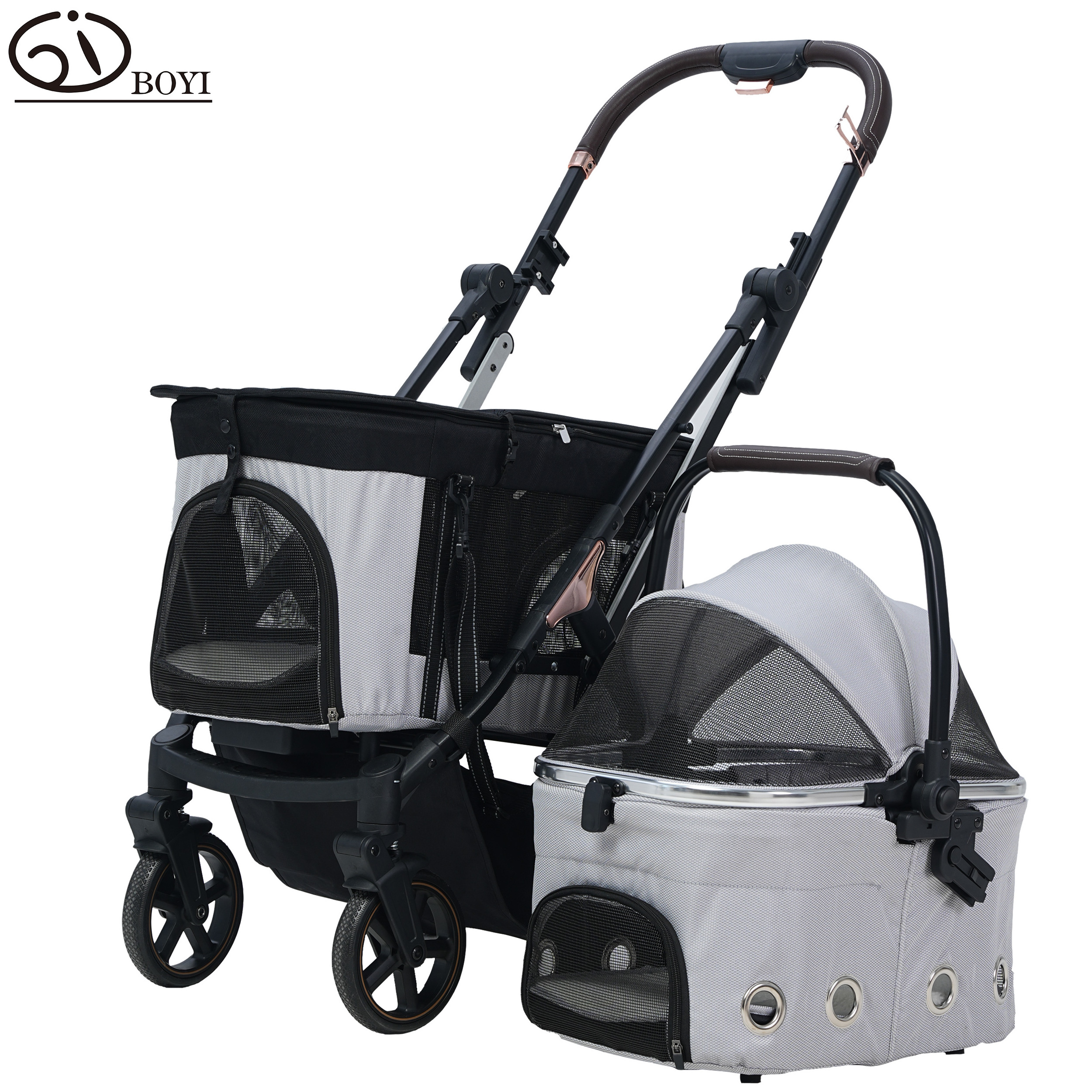 JunMing 3 in 1 Folding Cat & Dog Stroller with Detachable Carrier for Travel & Pets