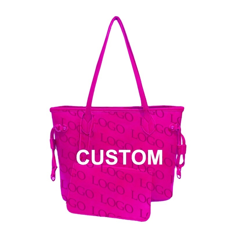 Popular Custom Monogram Bags All Over Debossed Logo Pink Totes Hand Bags Women Handbags Ladies Shoulder Bags Purses Set