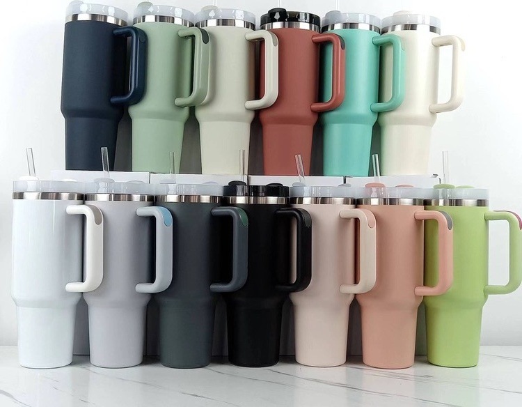 Hot Sale 40 oz Modern Vacuum Double Wall Stainless Steel Tumbler Cup Travel Mug 40oz Tumbler with Handle and Straw