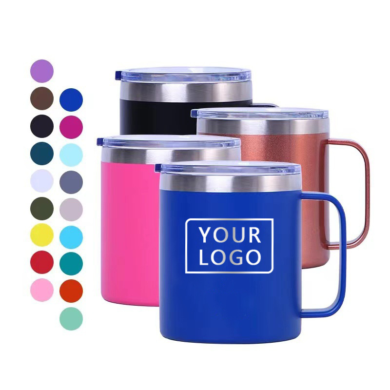 Custom logo 12 oz 14 oz stainless steel insulated vacuum thermo mug coffee travel coffee mug 14oz tumbler with handle lid