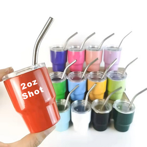 Custom logo 2oz 3oz double wall mini tumbler stainless steel vacuum tumbler shot glass with lids and straws