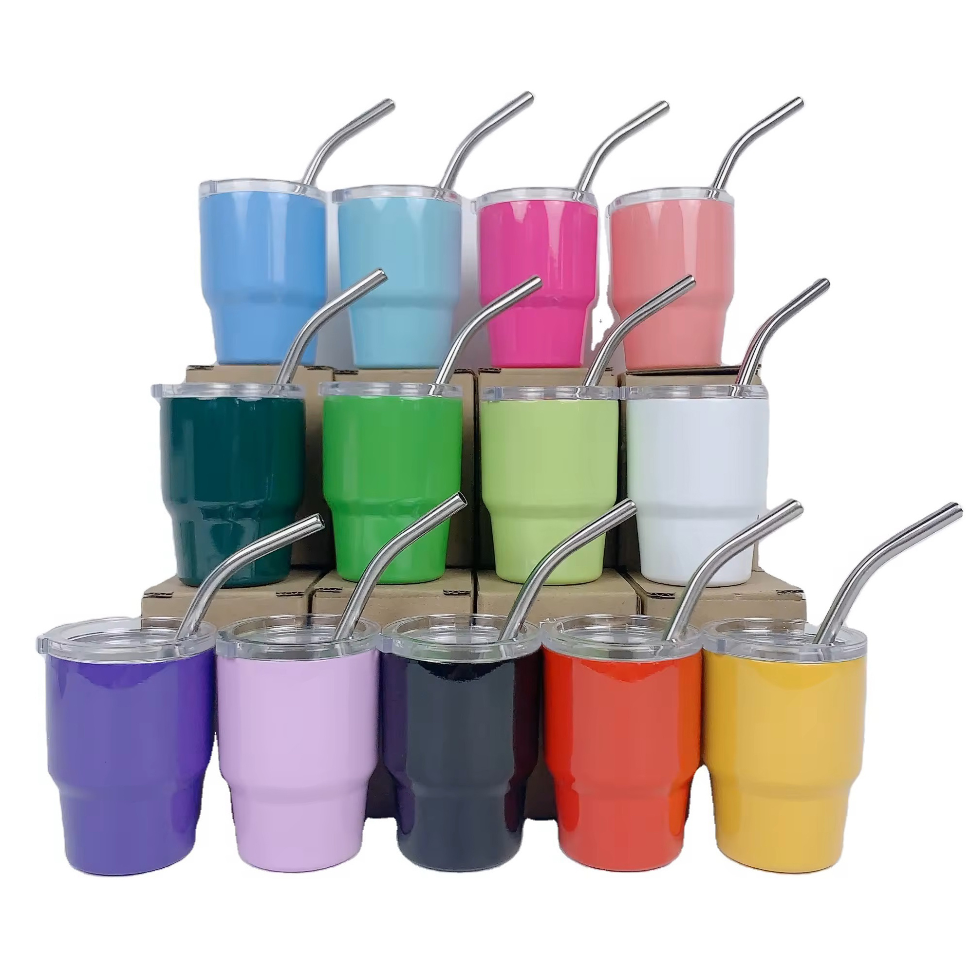 Custom logo 2oz 3oz double wall mini tumbler stainless steel vacuum tumbler shot glass with lids and straws