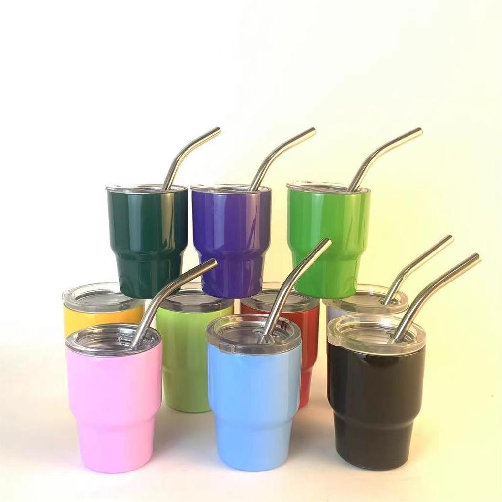 Custom logo 2oz 3oz double wall mini tumbler stainless steel vacuum tumbler shot glass with lids and straws