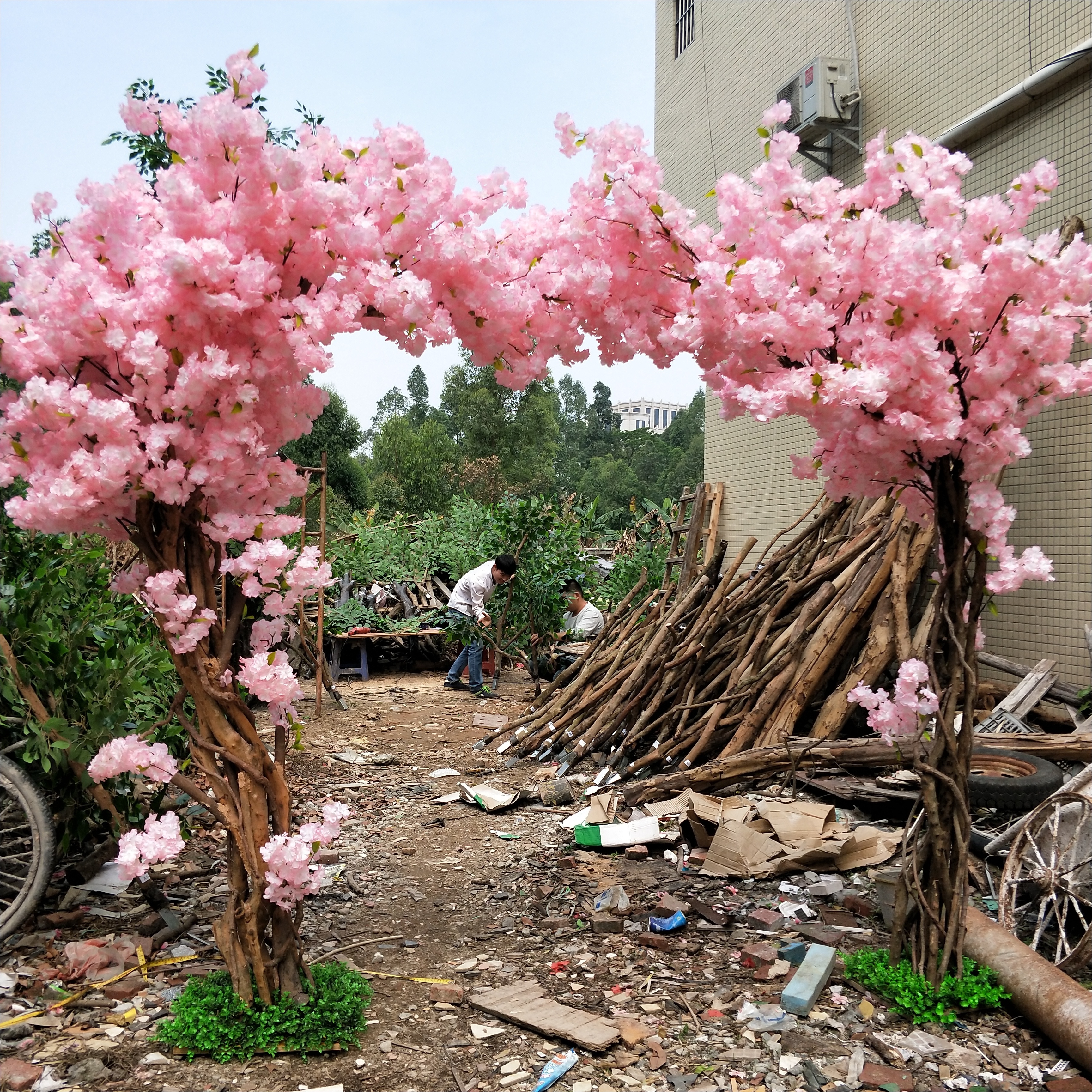 factory handmade customized hot sale Artificial pink cherry blossom tree arch for home decoration