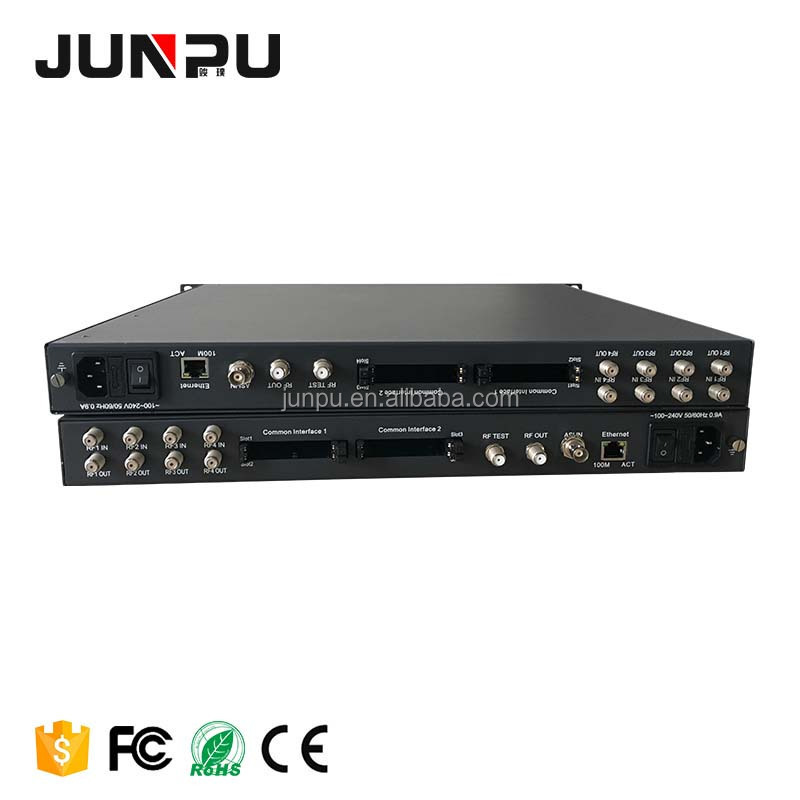 Junpu 4 channel DVB-S2 CI To 4 DVB-C QAM RF Transmodulator QPSK CAM To CATV Modulator