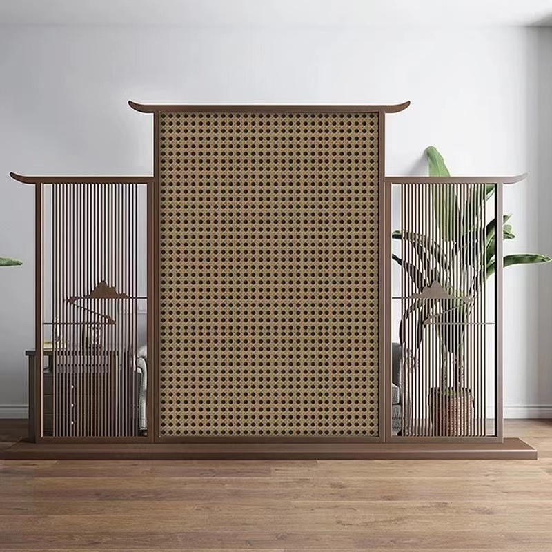 Simple hemp grey retro 3D simulation rattan wallpaper study tearoom wallpaper