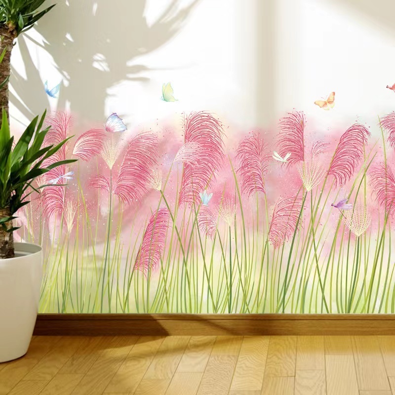 Plant fantasy pink girl heart ins bedroom baseboard sticker dormitory wall sticker