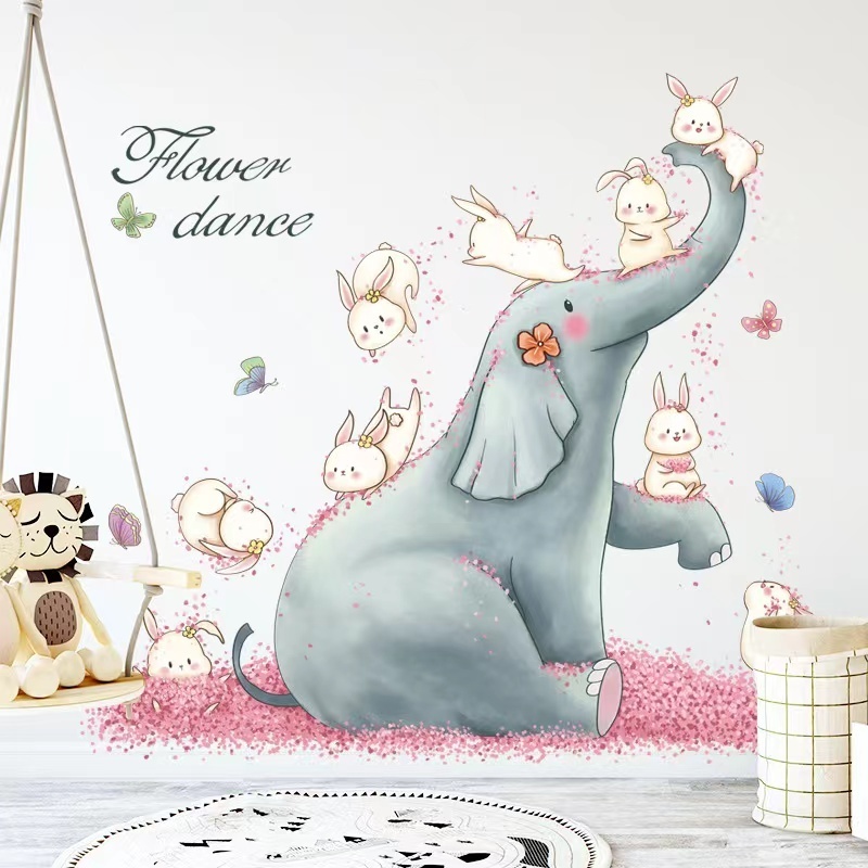 Cartoon stickers children's room decoration elephant rabbit wall stickers