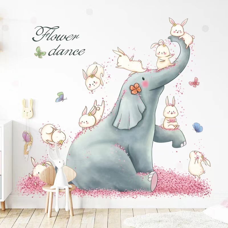 Cartoon stickers children's room decoration elephant rabbit wall stickers