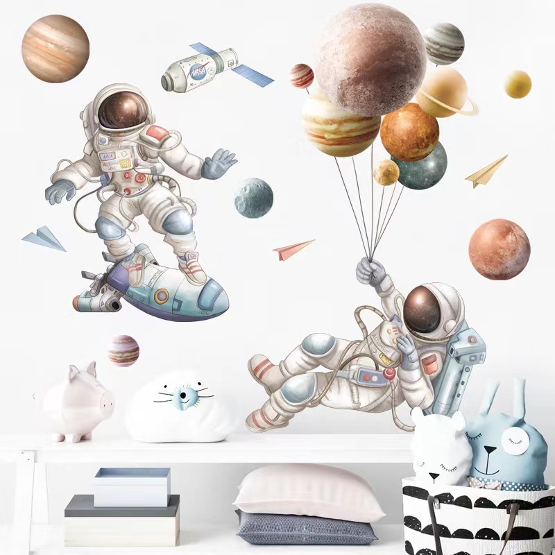 Astronaut star sky sticker earth NAS wall decoration background Bedroom Sofa children's room classroom wall sticker