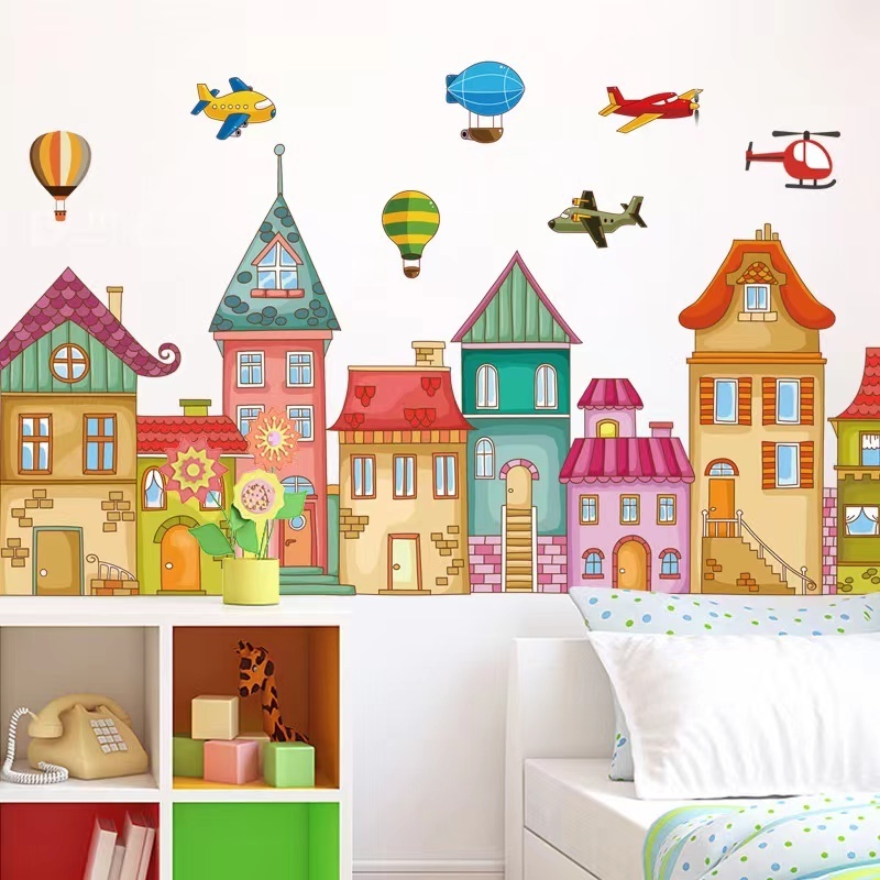 Cartoon children's room childlike Castle kindergarten classroom layout self-adhesive wall stickers