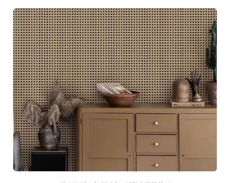 Simple hemp grey retro 3D simulation rattan wallpaper study tearoom wallpaper