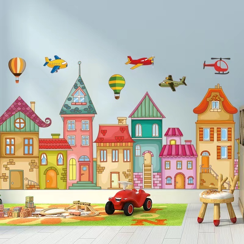 Cartoon children's room childlike Castle kindergarten classroom layout self-adhesive wall stickers