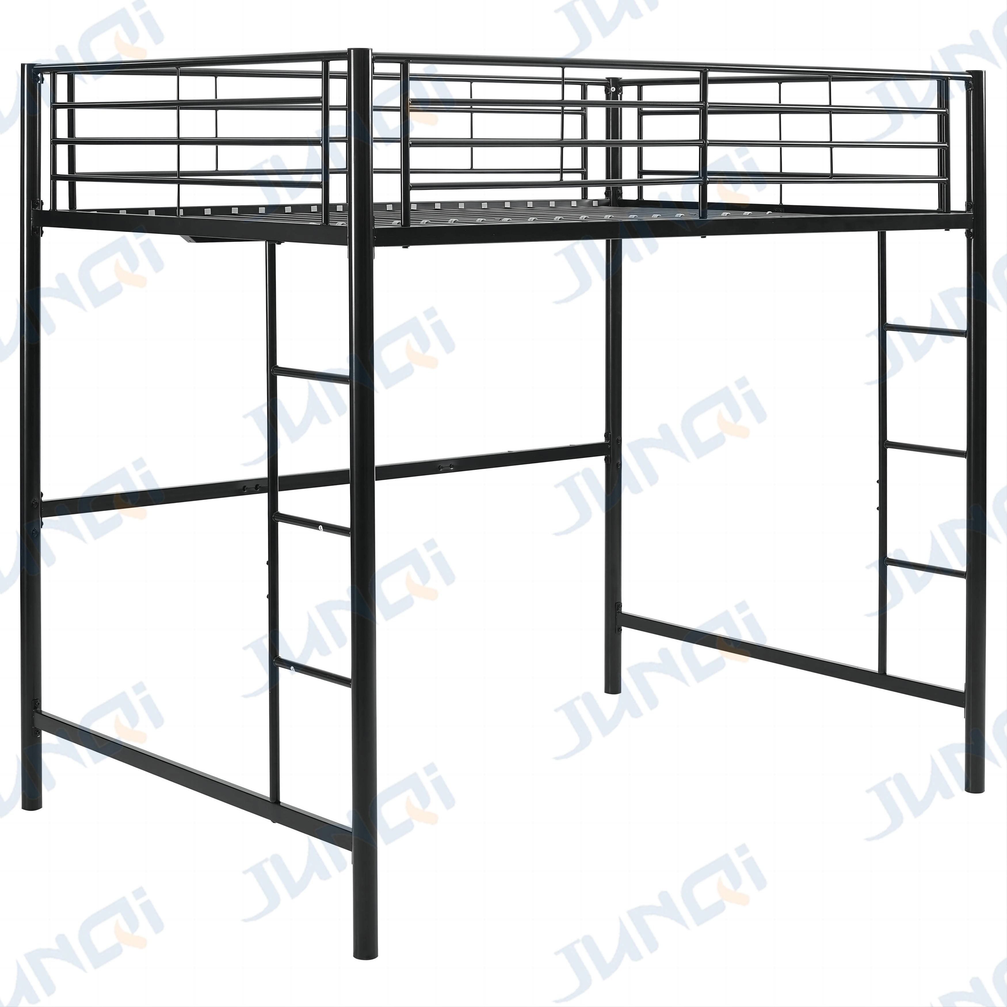 Customization student dormitory hostel furniture heavy duty Black Metal Full Size Loft Bed for hostel furniture