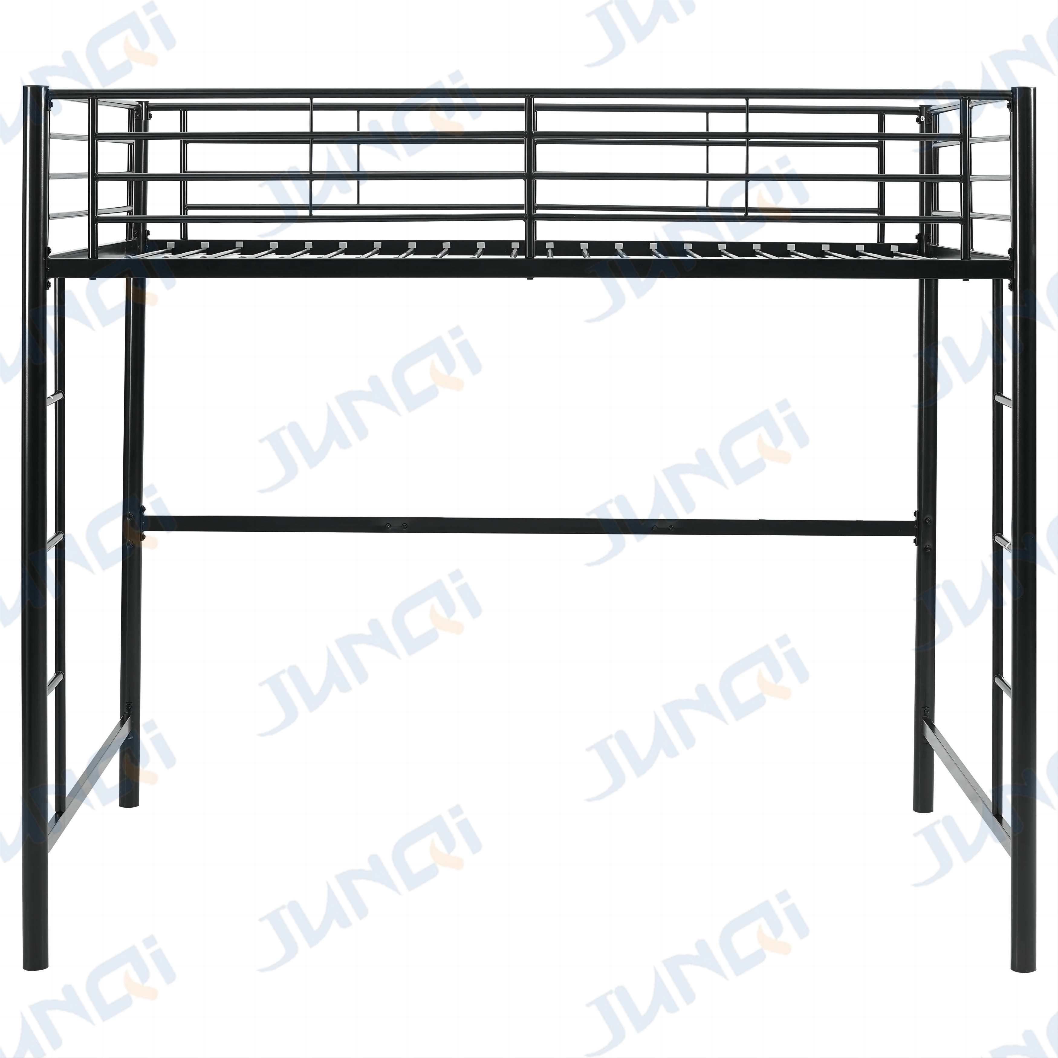 Customization student dormitory hostel furniture heavy duty Black Metal Full Size Loft Bed for hostel furniture