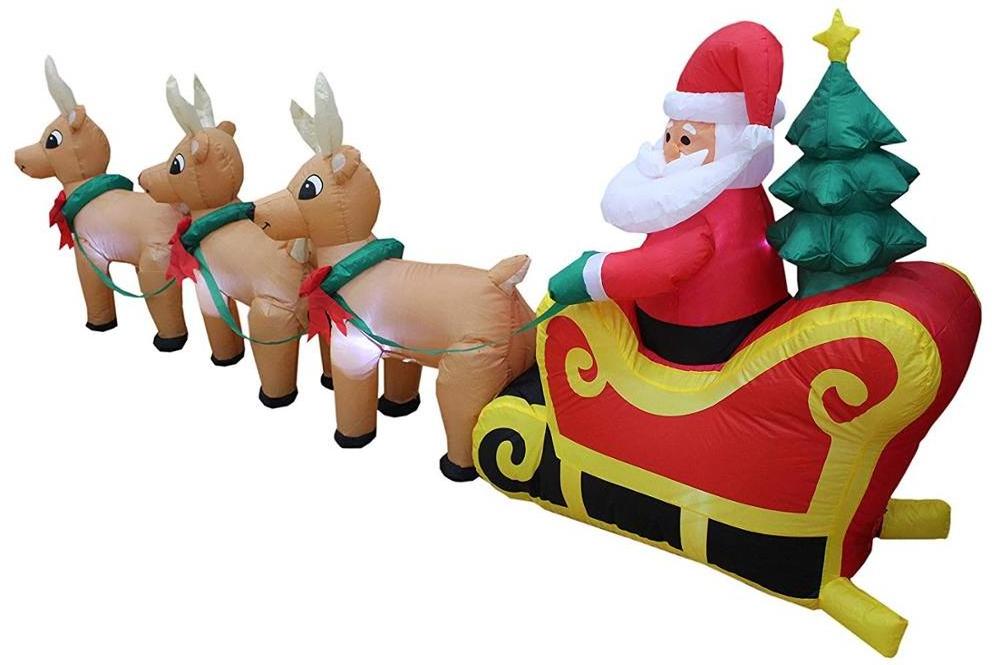 8ft long Christmas Inflatable Santa on Sleigh with 3 Reindeer and Christmas Tree Yard Decoration  CH-22