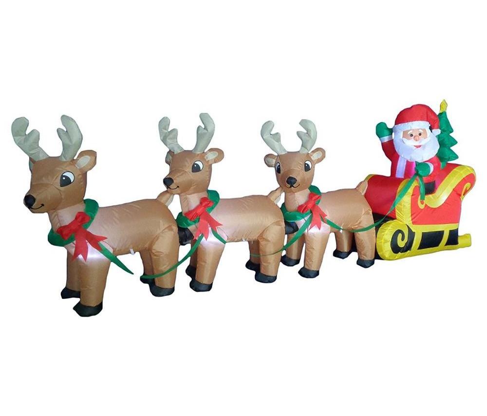 8ft long Christmas Inflatable Santa on Sleigh with 3 Reindeer and Christmas Tree Yard Decoration  CH-22