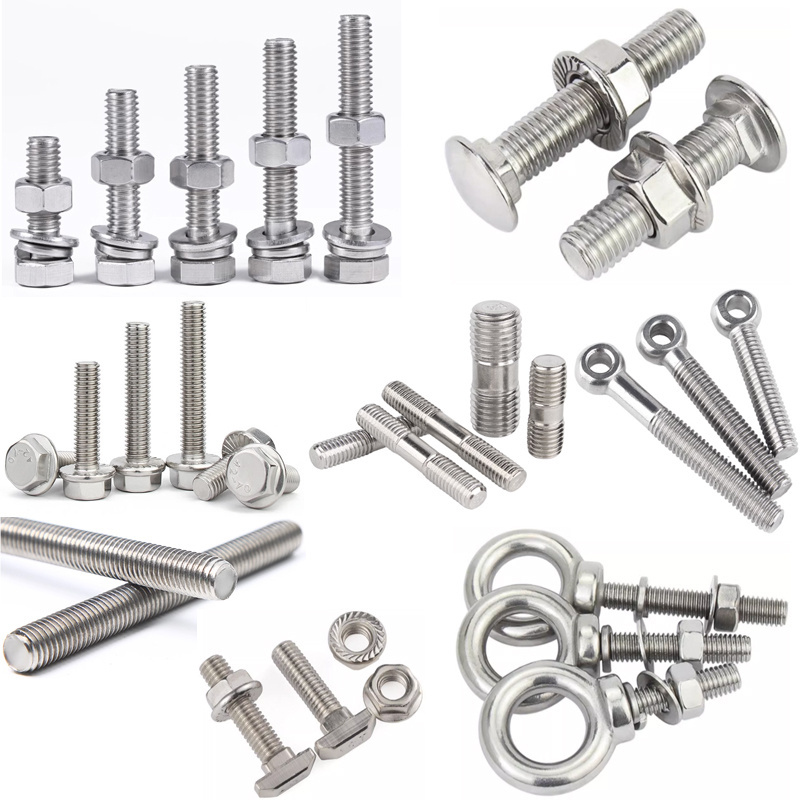 Stainless Steel A2 A4 All Size Hex Hexagon Carriage Coach Flange Stud Thread Rod T Square Lifting Eye Bolt And Nut And Washer