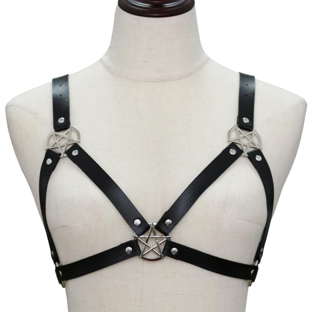 Sexy Womsn Bow Garters Belts Black Pu Leather Leg Harness Belts Adjustable BDSM Bondage Leather Harness Belt Fetish Wear