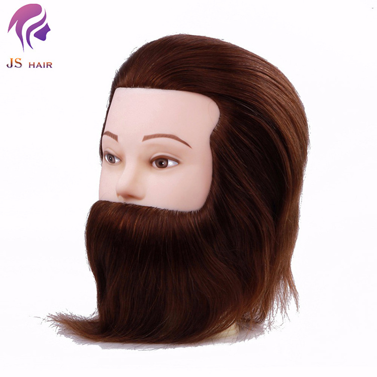 Male hair barber training head mannequin of natural hair 100% human hair practice head with beard for sale