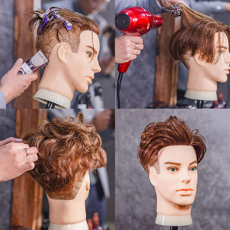 Factory Price 100% human hair doll, male hair mannequin heads without beard, natural hair training head mannequin for sale