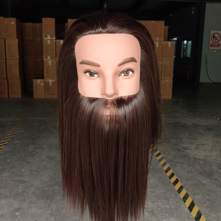 Male hair barber training head mannequin of natural hair 100% human hair practice head with beard for sale