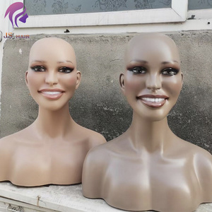 New design Smiling Face realistic Female Mannequin Head Bust Mannequin Head With Shoulders For Wigs Display