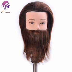 Male hair barber training head mannequin of natural hair 100% human hair practice head with beard for sale