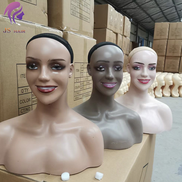 New design Smiling Face realistic Female Mannequin Head Bust Mannequin Head With Shoulders For Wigs Display