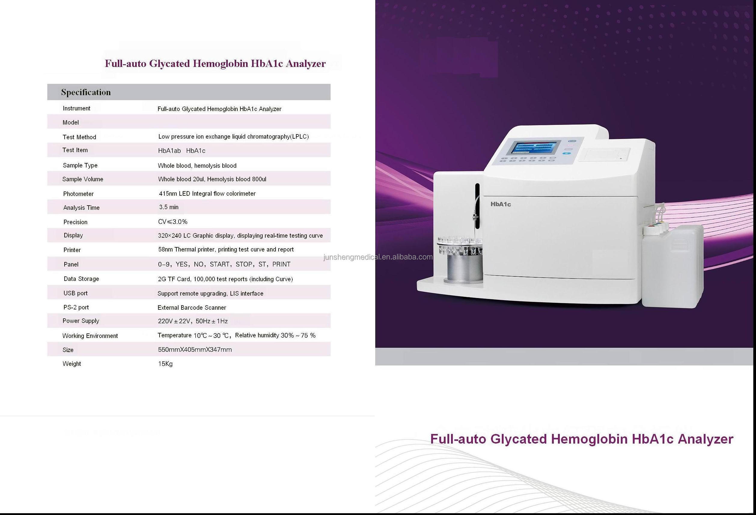 JSLJ760 Glycosylated Hemoglobin Analyzer HbA1c Analyzer Human Full Auto Glycated Hemoglobin HbA1c Analyzer