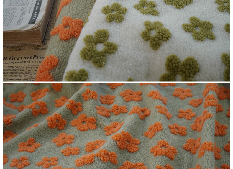 Fabric Soft Print Flower Fleece 370gsm 100% Polyester Warm Soft Lamb Wool Jacquard Sherpa Fleece Fabric for Winter Coat