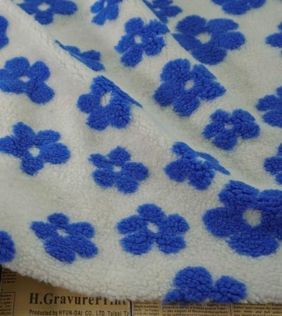 Fabric Soft Print Flower Fleece 370gsm 100% Polyester Warm Soft Lamb Wool Jacquard Sherpa Fleece Fabric for Winter Coat