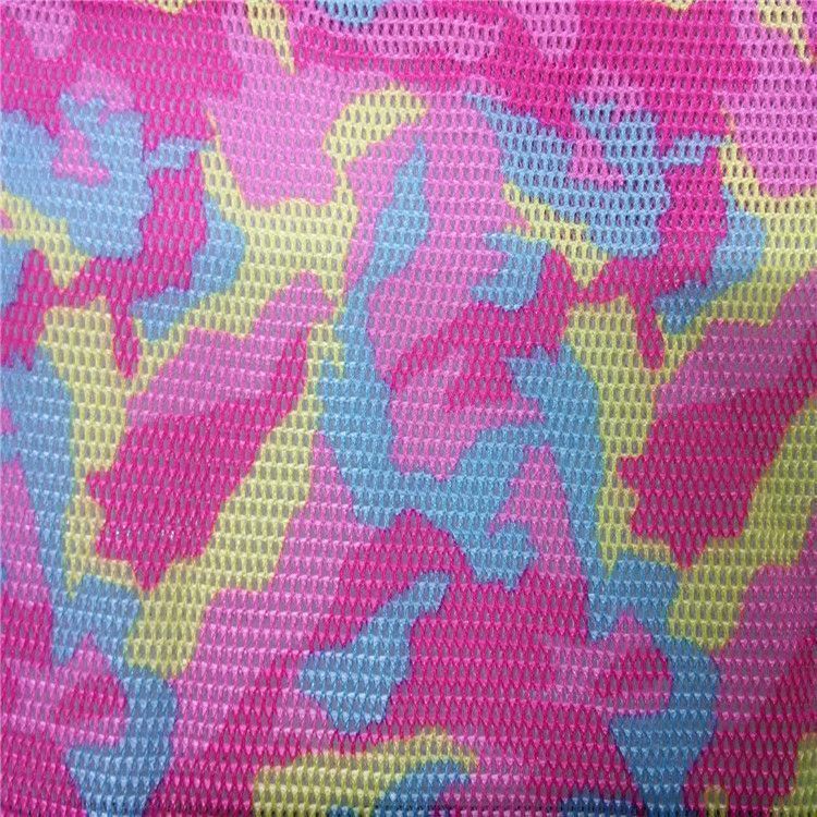 Factory Direct 100%Polyester Mesh Spring Summer Lining Cloth Camouflage Printed Warp Knitted Sandwich Mesh Fabric