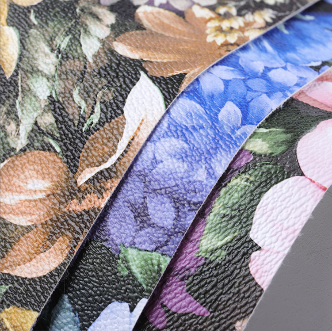 Floral Digital Printed High Quality 0.8-0.9mm Pattern Faux Leather Custom PVC Synthetic Leather for Bag Decoration Upholstery